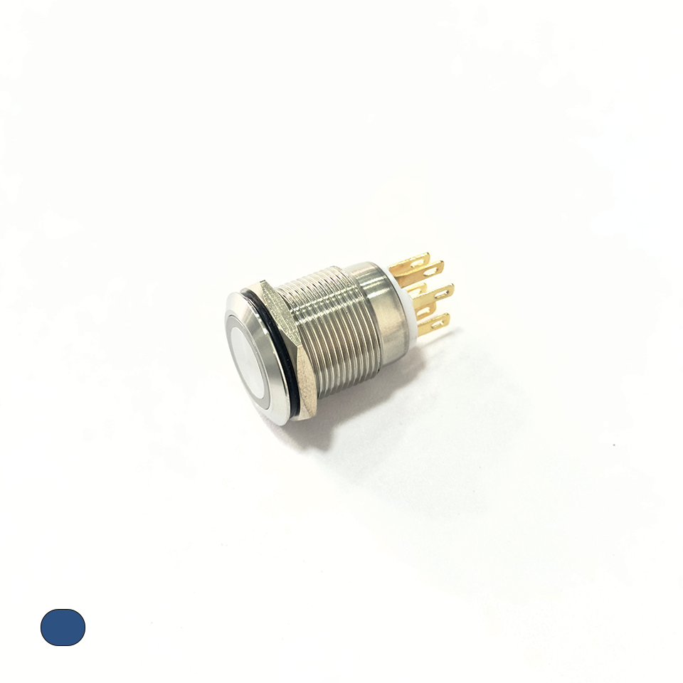 SWITCH 19MM MOMENTORY. BLUE 12/24V NO/C