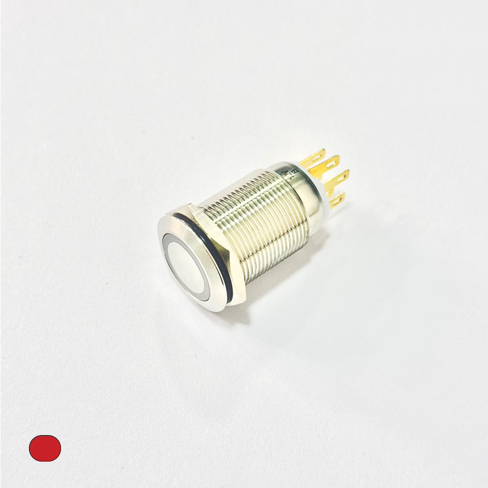 SWITCH 19MM LATCH. RED 12/24V NO/C