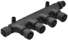 NMEA2000 6-way T connector M12-A-5pin 1 male to 5 female, black plastic 