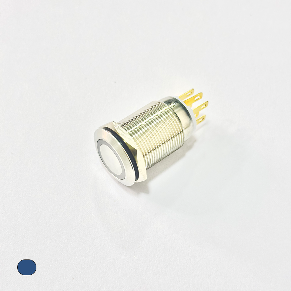 SWITCH 19MM LATCH. BLUE 12/24V NO/C